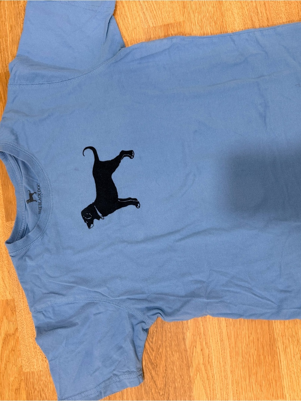 The Black Dog Light Blue Tee with Black Cat Silhouette